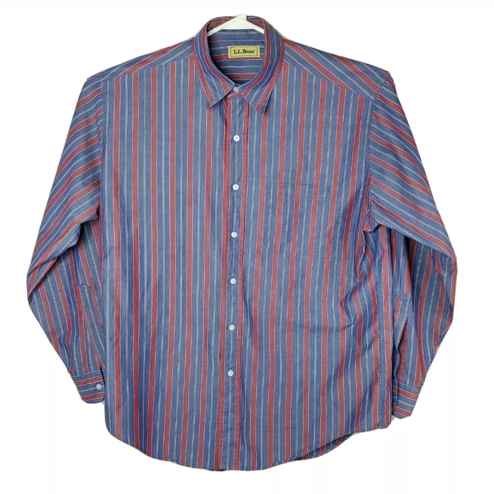 VTG L.L. Bean Mens XL Blue Striped Button Up Shirt